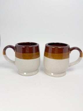 Vintage beige and brown earth toned stonewear mugs - 9oz